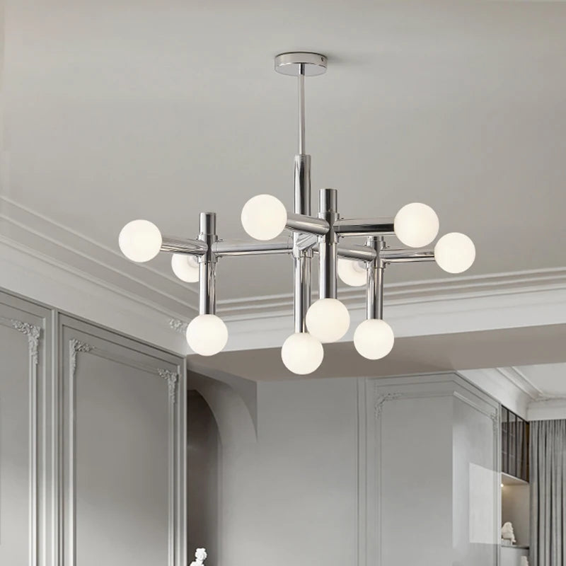 lustre en métal chromé style avec luminaires à main