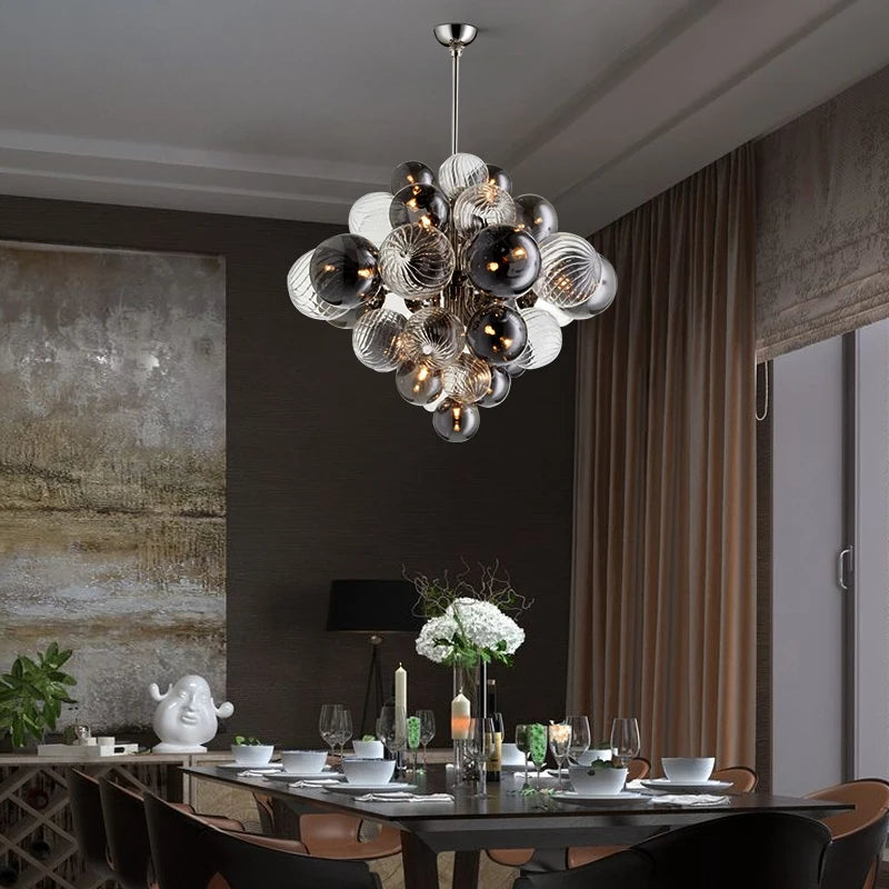 lustre nordique créatif en fer et bulles de verre luxueux