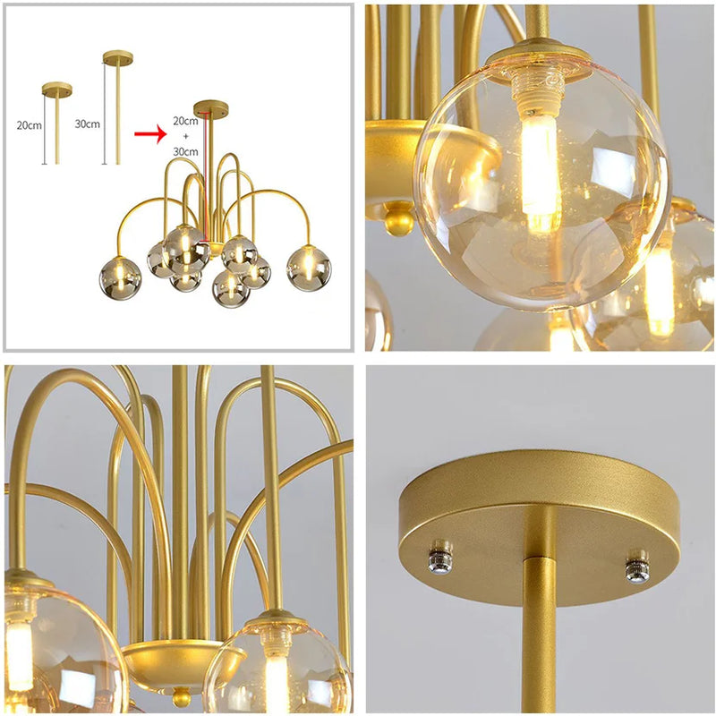 sandyha lustre led en verre soufflé à la main style vintage