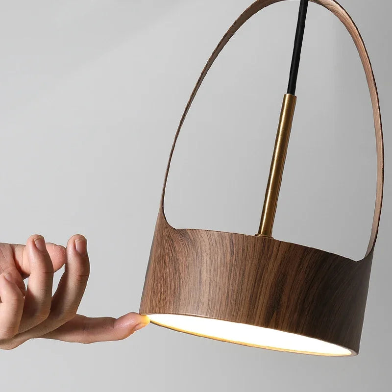 lustre moderne imitation grain de bois style nordique led suspension