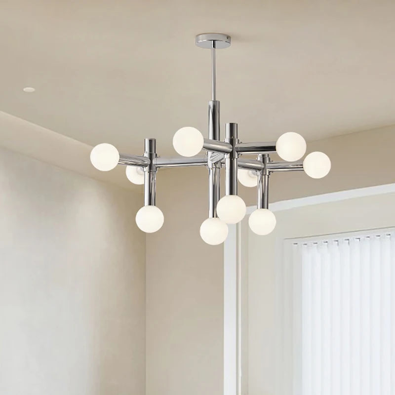 lustre en métal chromé style avec luminaires à main