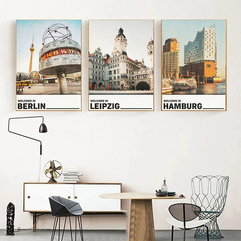 affiche de sites touristiques célèbres en villes allemandes