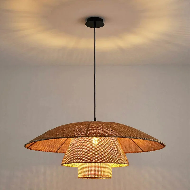 Wabi-sabi rétro rotin suspension Vintage artisanat silencieux lampe à vent pour salon chambre salle à manger Table lustre
