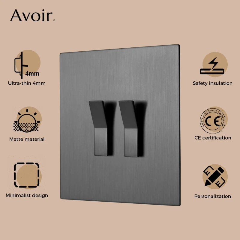 Interrupteur simple avec LED en acier gris foncé brossé