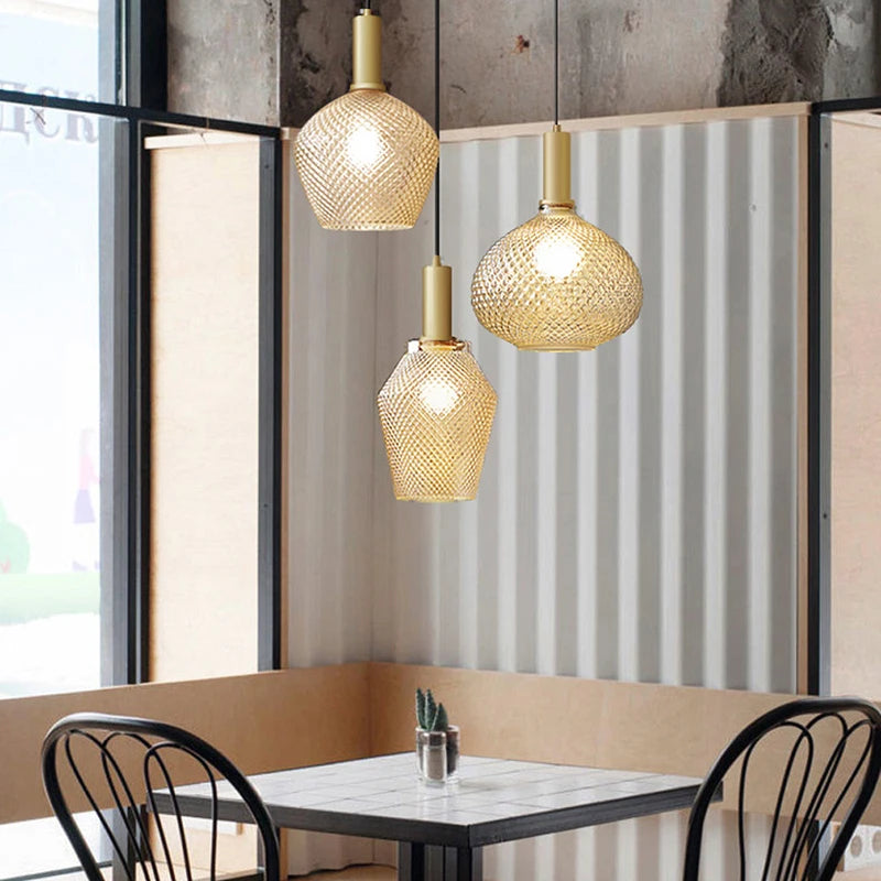 Pineapple Glass Pendant Light LED Retro Hanging Lamps For Hall Facility Study Balcony Bar Restaurant Indoor Decoration Fixtures