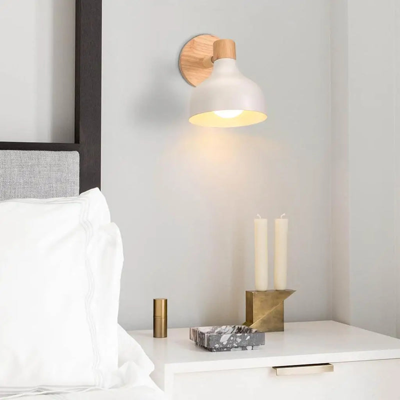 Appliques murales nordiques Macaron en bois lampe de chevet de chambre à coucher applique murale moderne abat-jour tête de direction E27 luminaire domestique E27
