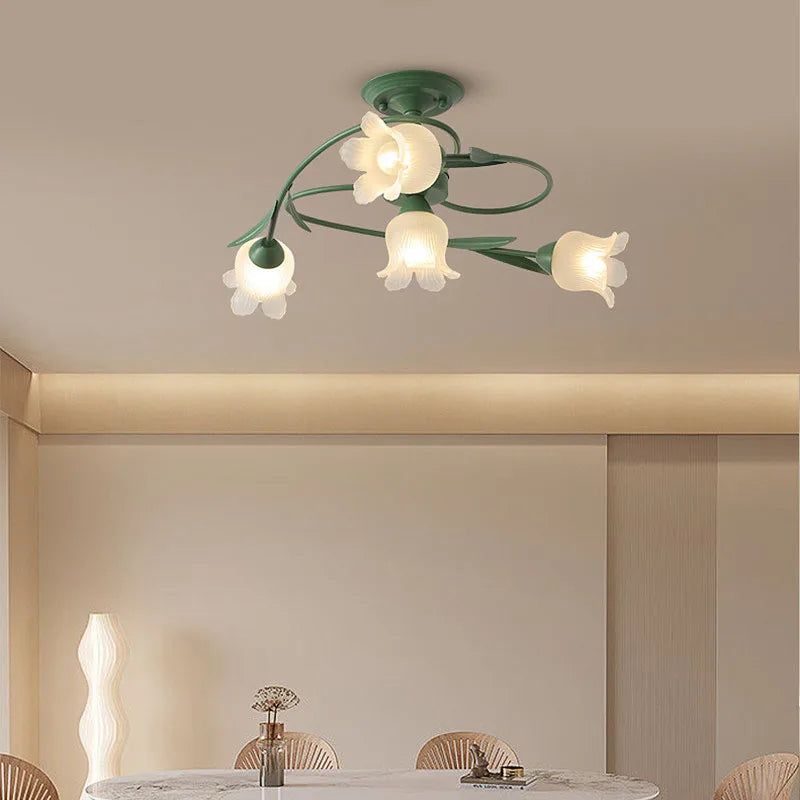 plafonnier vintage français en verre avec led et suspension en fer