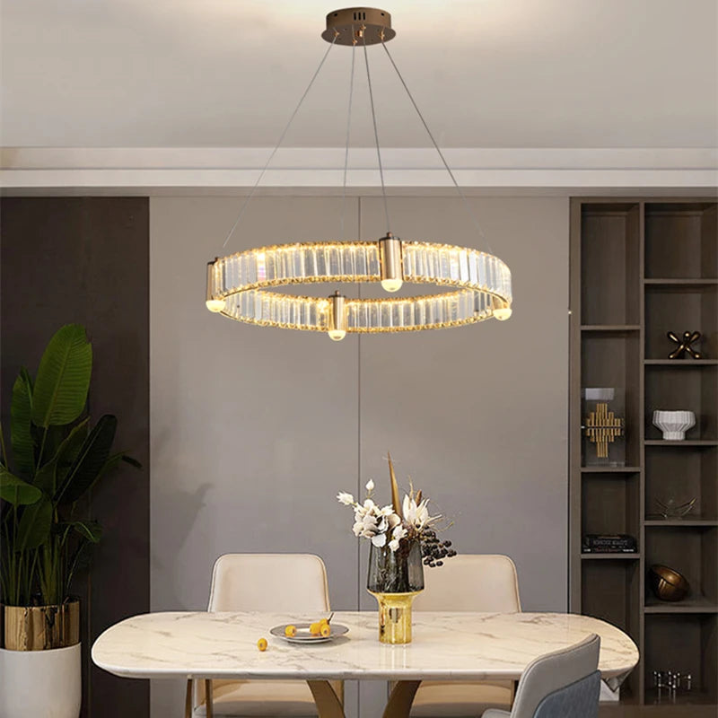 Lustre led anneau rond en cristal design nordique post-moderne