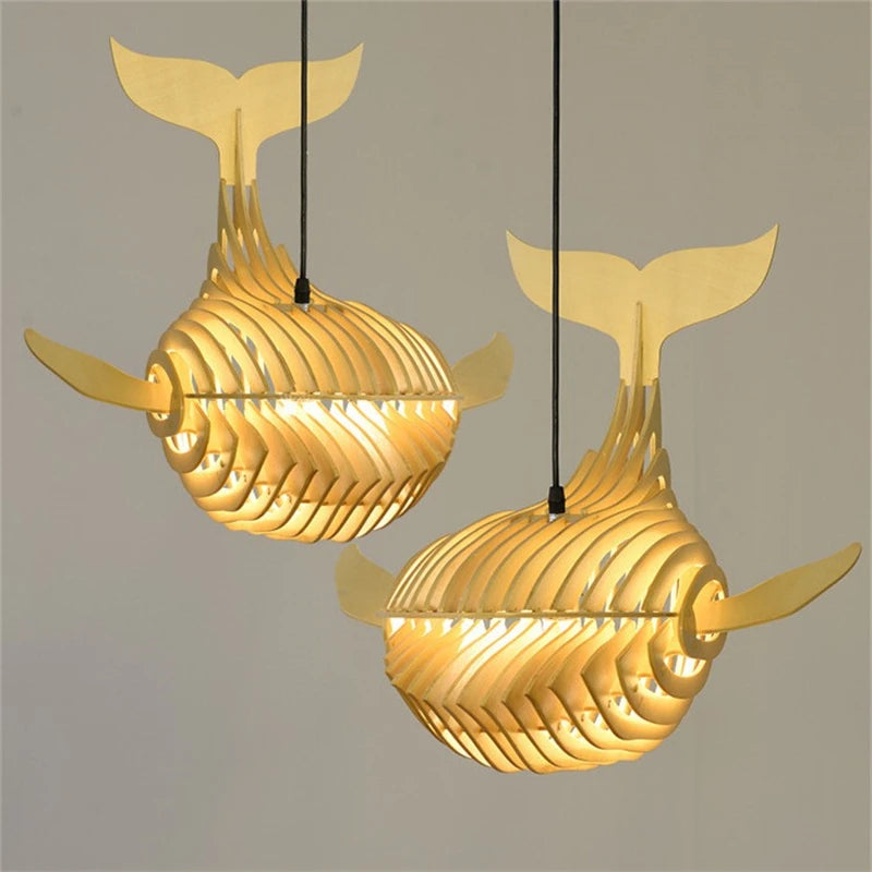 suspension d'art moderne en bois forme baleine pour restaurant