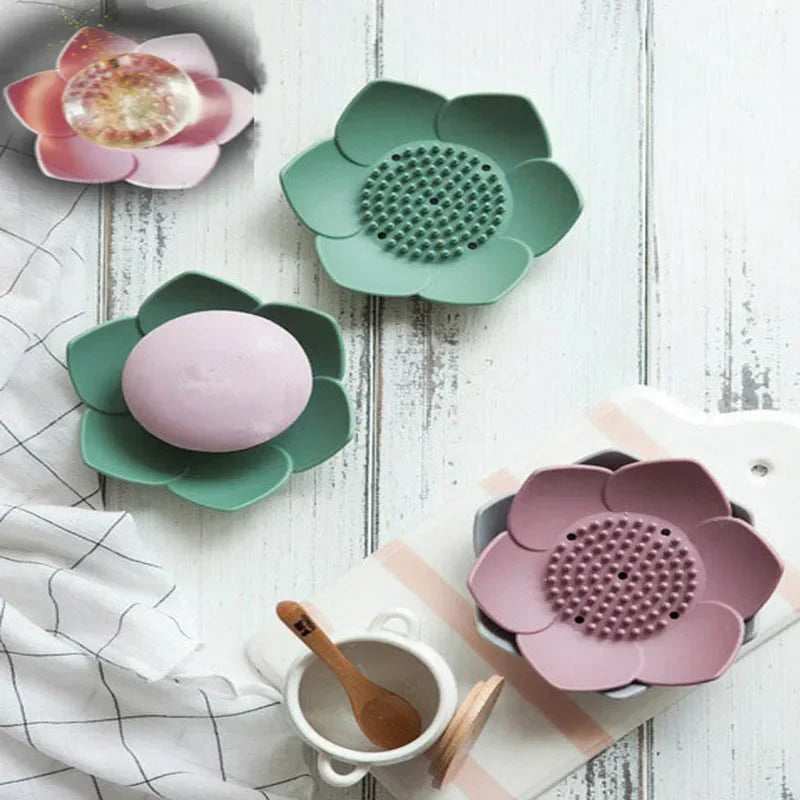 boîte à savon lotus antidérapante en silicone portable