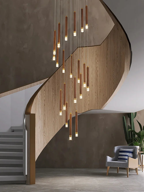 lustre led moderne en noyer pour duplex nordique simple