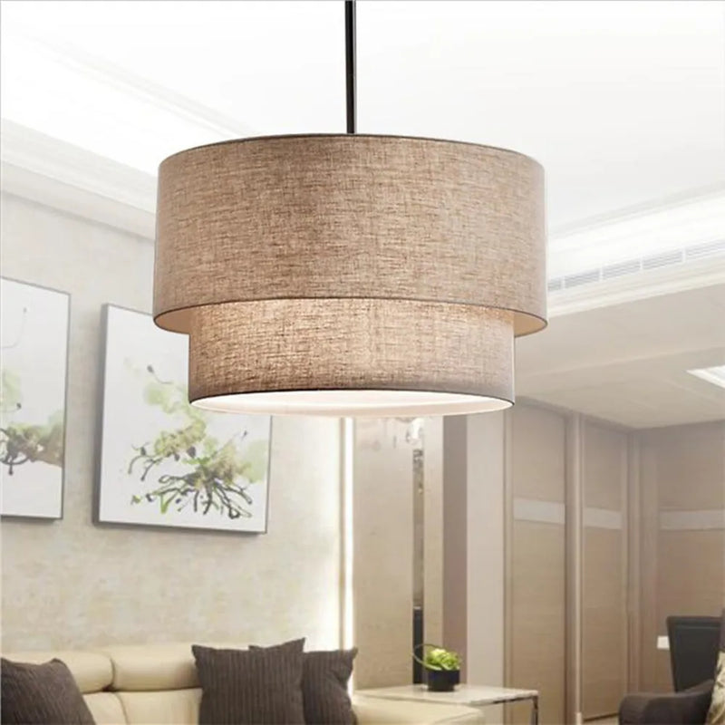 Suspension abat-jour en tissu style lin pastoral moderne