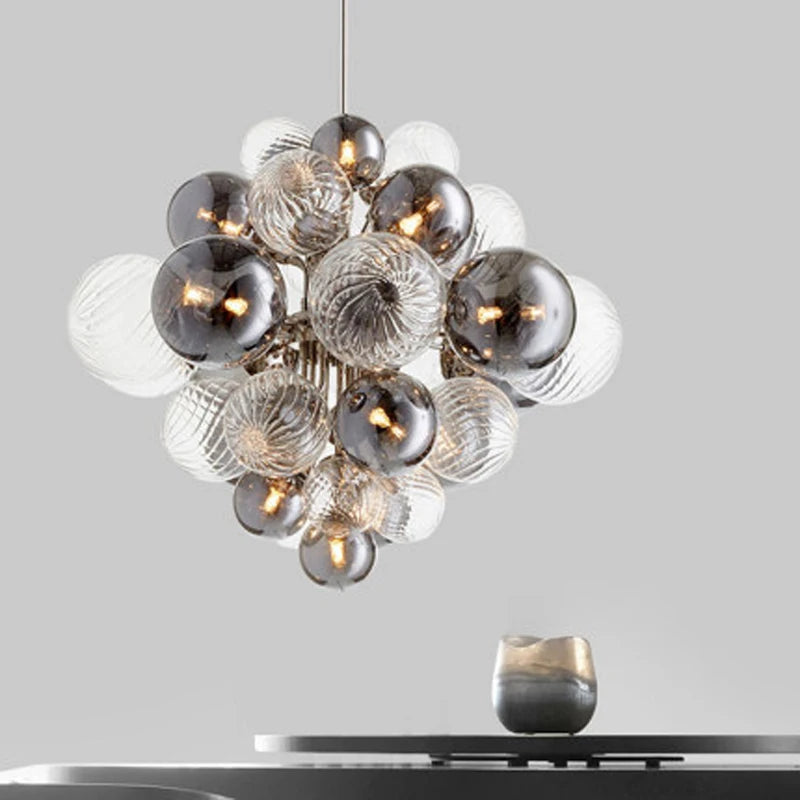 lustre nordique créatif en fer et bulles de verre luxueux