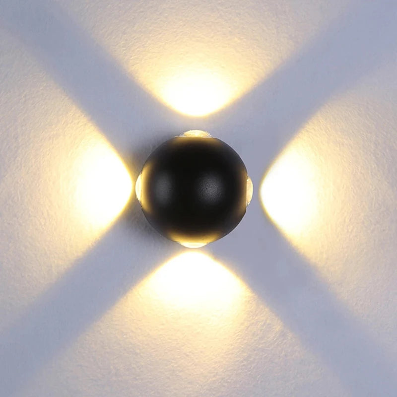 Applique murale LED de jardin étanche ronde à quatre côtés