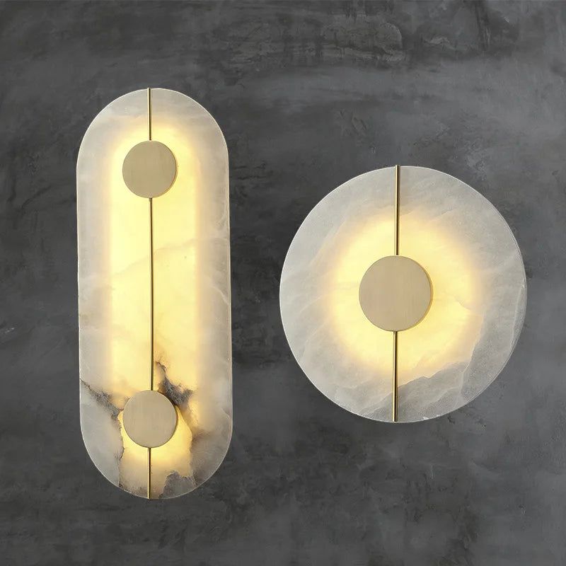 applique murale led design nordique en marbre et cuivre doré