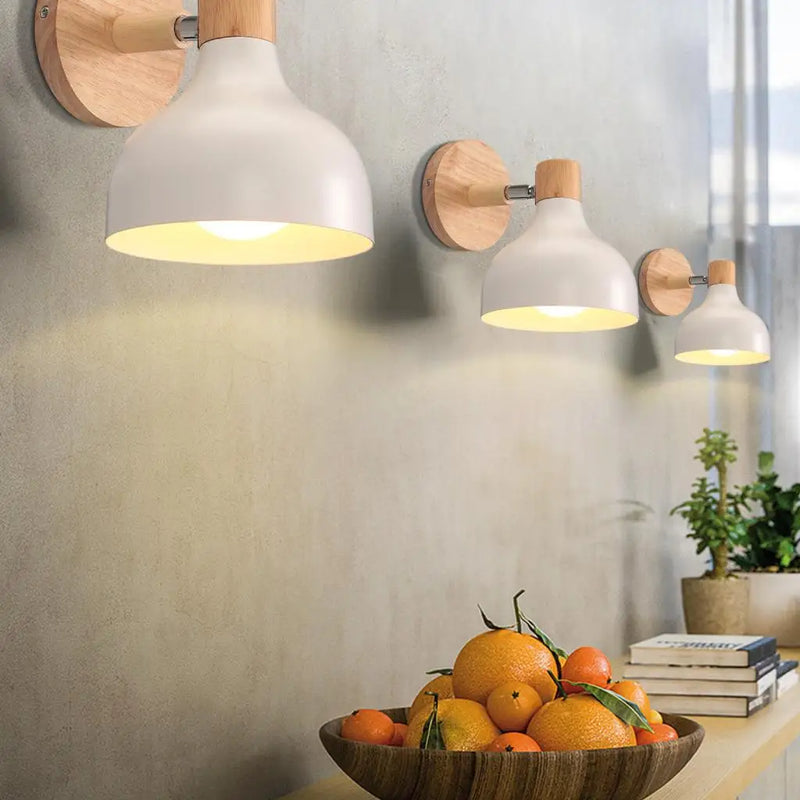 Appliques murales nordiques Macaron en bois lampe de chevet de chambre à coucher applique murale moderne abat-jour tête de direction E27 luminaire domestique E27