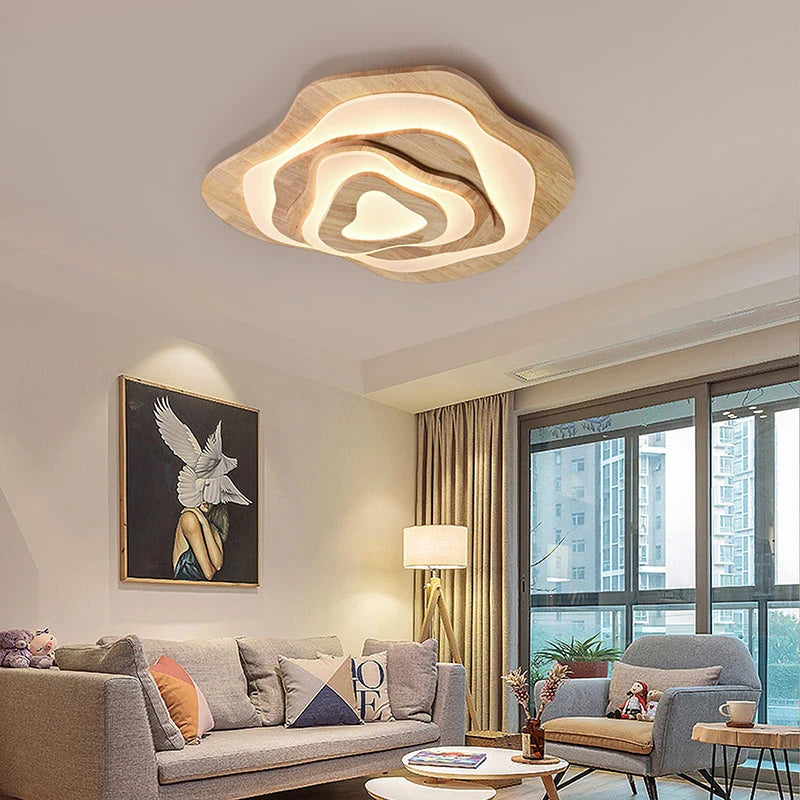lustre led moderne en bois pour chalet loft intelligent