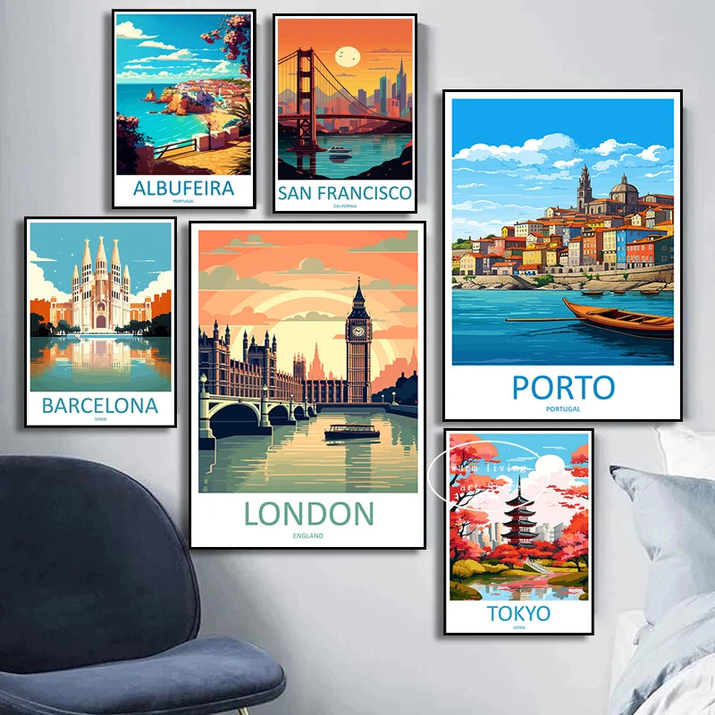 affiche de voyage urbaine new york rome tokyo lisbonne porto venise