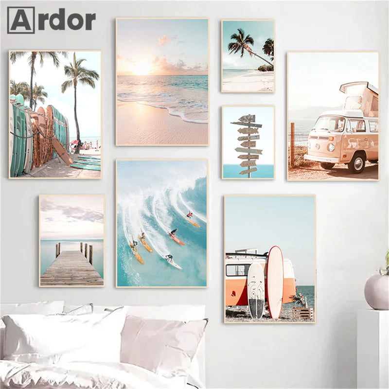 affiche de lever de soleil sur la plage décor mural moderne