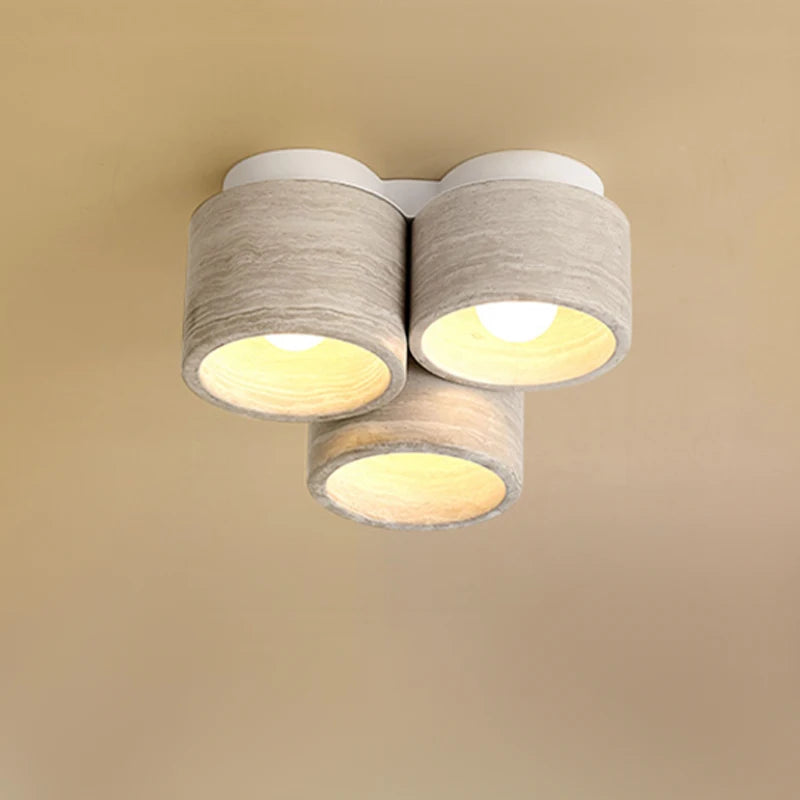 Plafonnier Led moderne en pierre de Grain de bois à 3 têtes Wabi Sabi