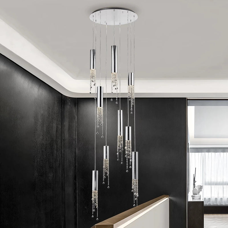 lustre led moderne de luxe en cristal pour escalier