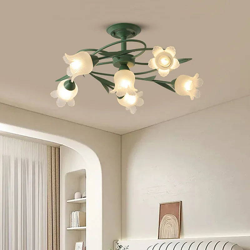 plafonnier vintage français en verre avec led et suspension en fer