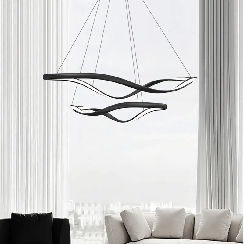 lustre led moderne en aluminium avec cordon d'anneau irrégulier réglable