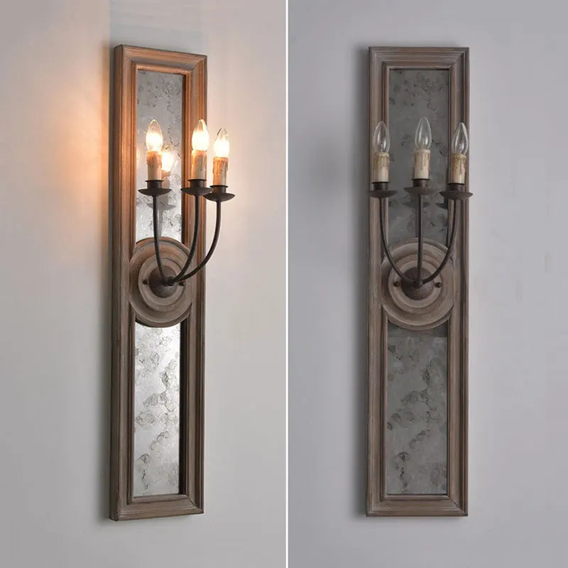applique murale rétro américaine cadre miroir bois lampe bougie ancienne