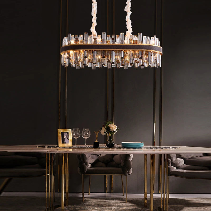 lustre design luxe vintage led cuir cristal élégant