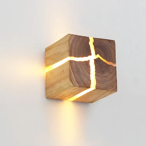 Applique murale en bois massif et résine fait main led