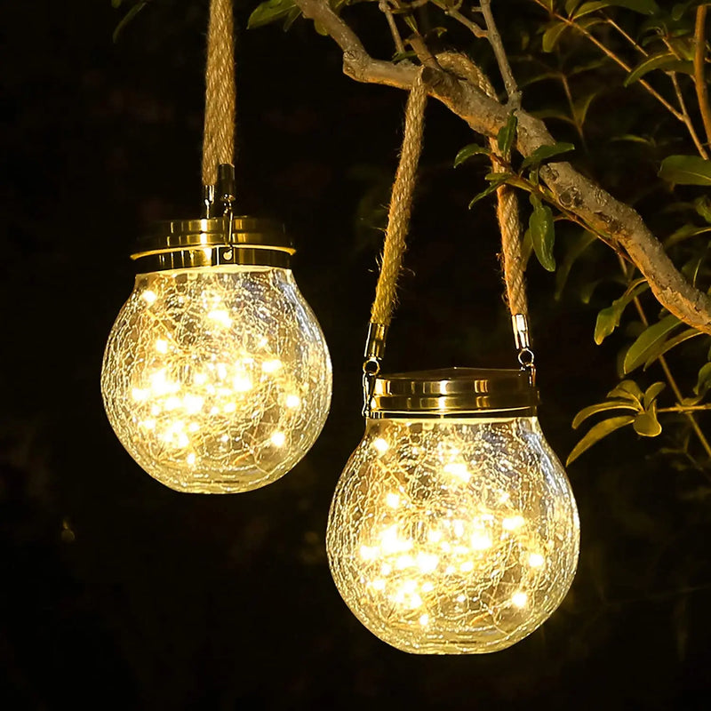 lampe solaire suspendue en verre craquelé pour jardin et extérieur