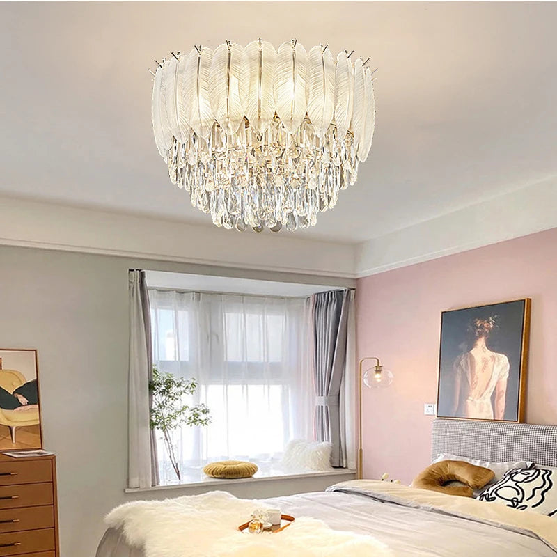 plafonnier rond en cristal luxe éclairage led pour intérieur