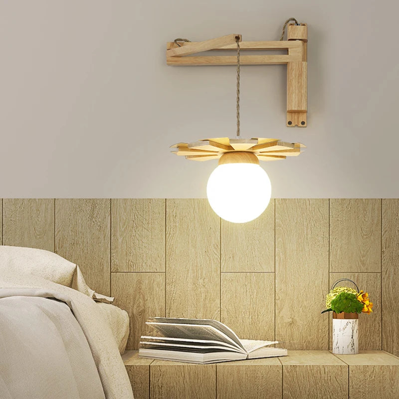 applique murale suspendue en bois nordique avec bras oscillant led