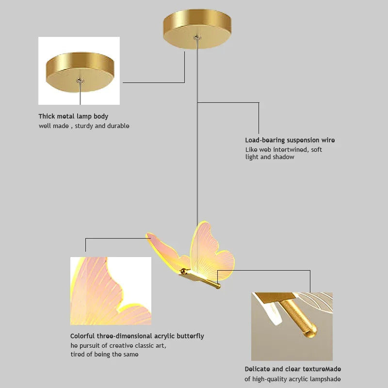 Suspension LED papillon en acrylique au design moderne