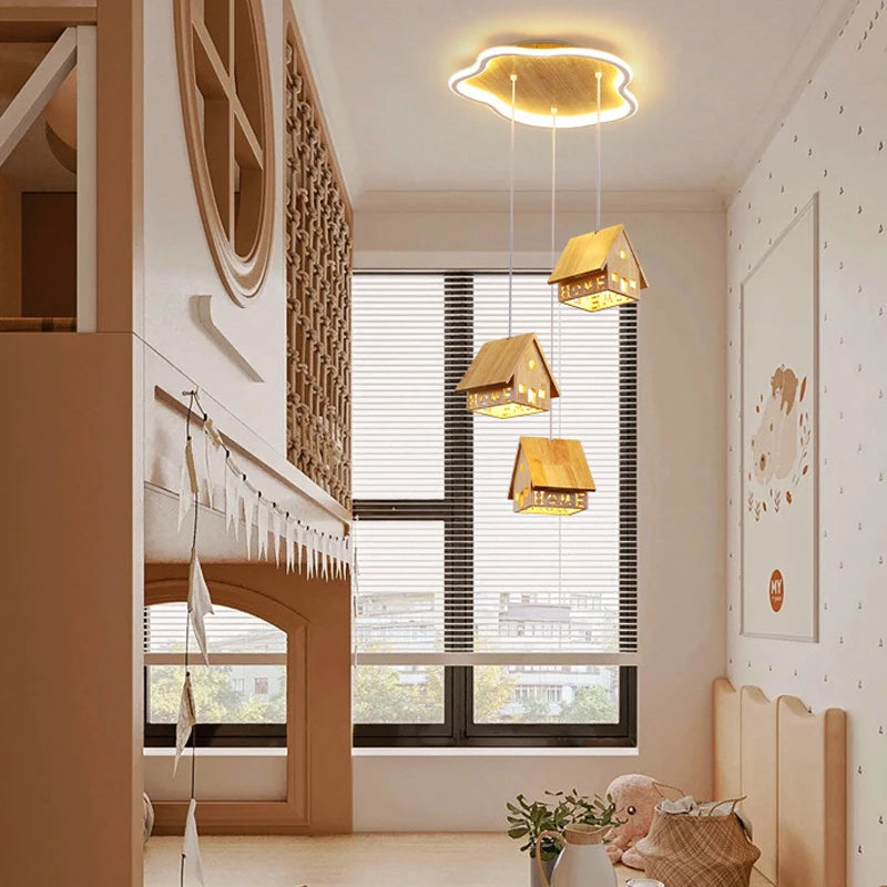 suspension moderne en bois pour décoration créative chambre enfant