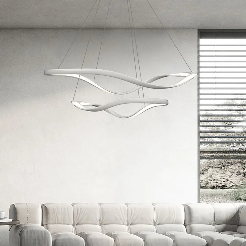 lustre led moderne en aluminium avec cordon d'anneau irrégulier réglable