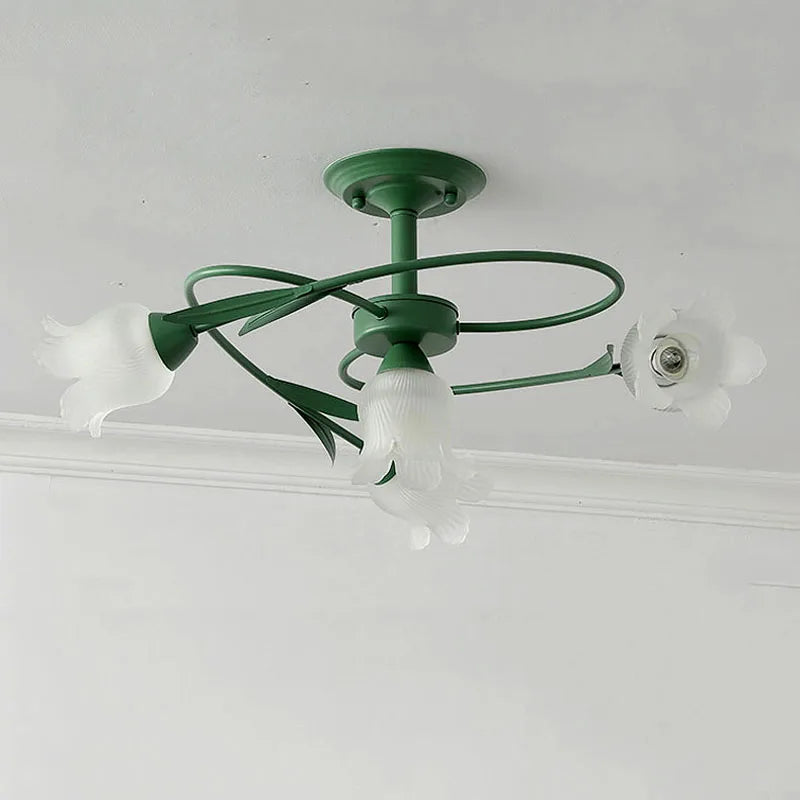 plafonnier vintage français en verre avec led et suspension en fer