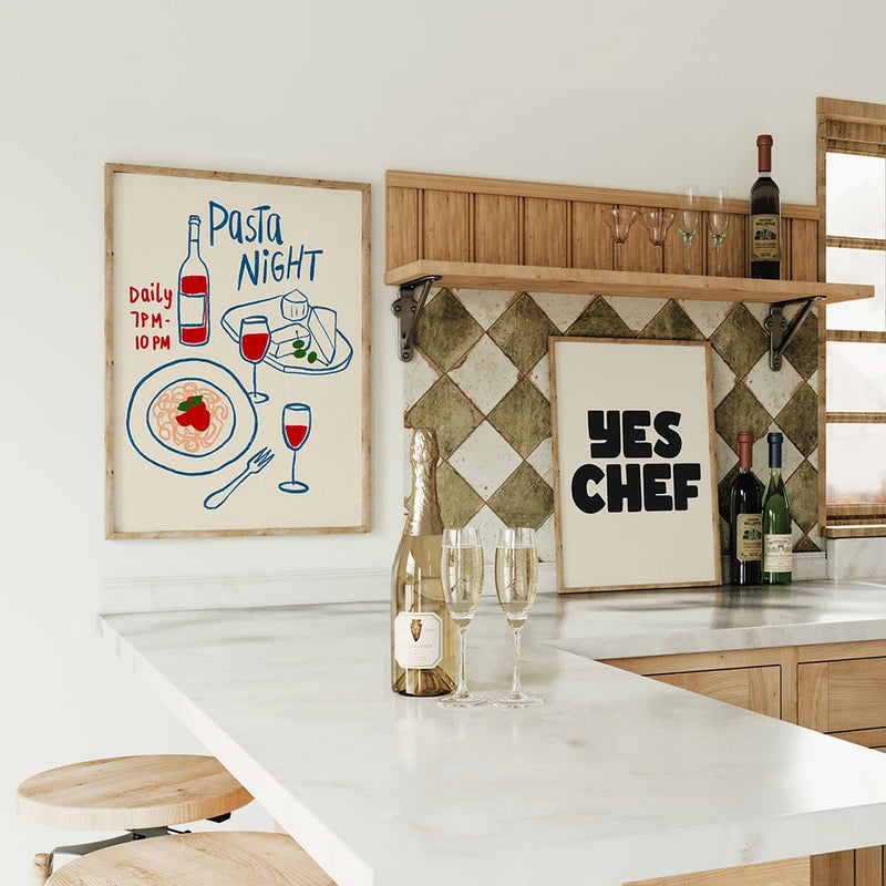 ensemble mural rétro esthétique chariot affiche art décor mural