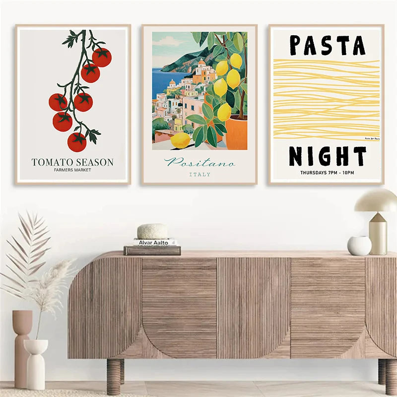 affiche vintage de voyage en italie avec paysages et gastronomie