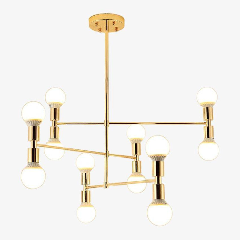 Lustre design en métal doré et lampes en boule