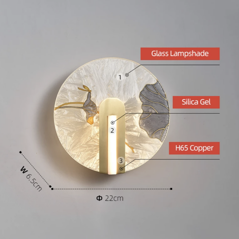Applique murale design LED style asiatique en verre Yuaming