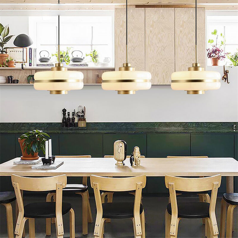 Suspension moderne LED opale blanche et doré Rinna