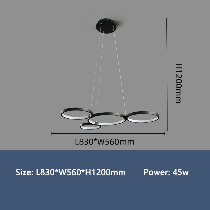 Lustre design avec anneaux LED suspendus Hirva