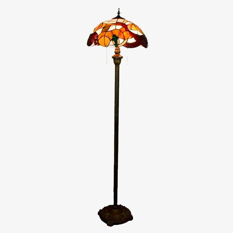 Lampadaire tiffany avec abat-jour en verre vitrail orange