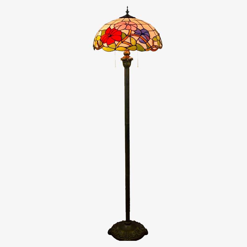 Lampadaire tiffany avec abat-jour en verre vitrail rouge et vert