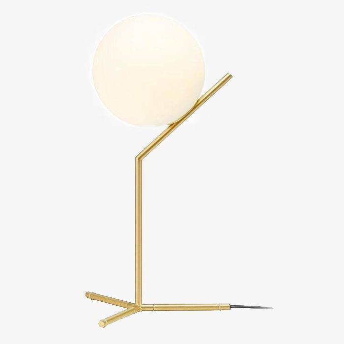 Lampe de chevet design dorée avec boule en verre Lampen