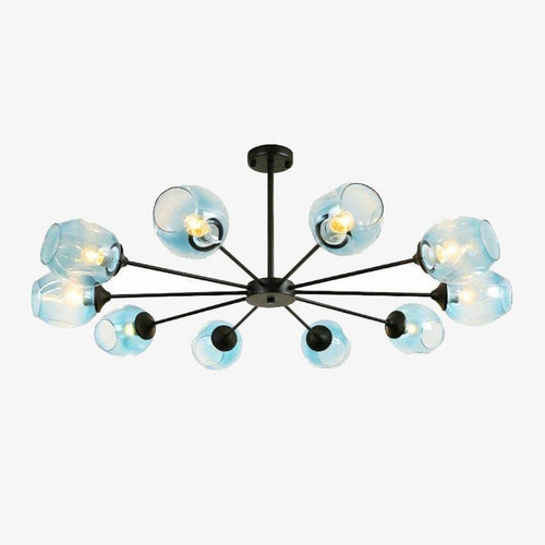 Lustre design LED en métal avec plusieurs abat-jours en verre coloré