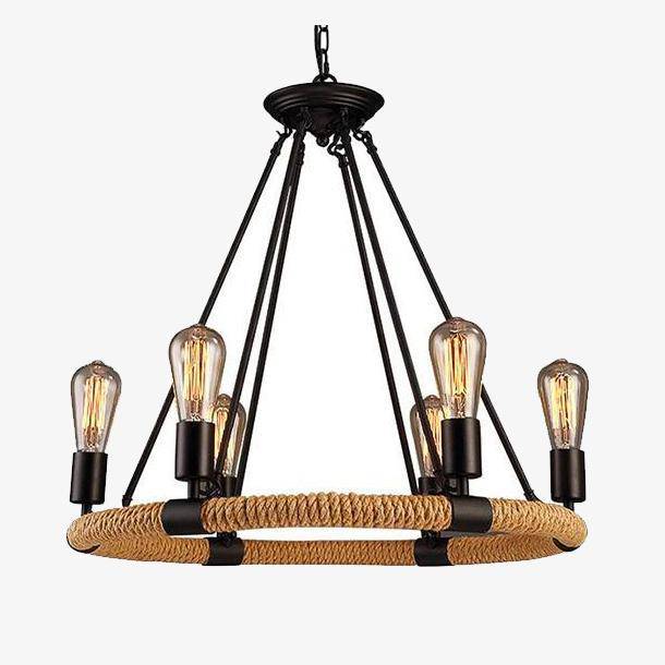 Suspension rustique en métal avec cordage rond