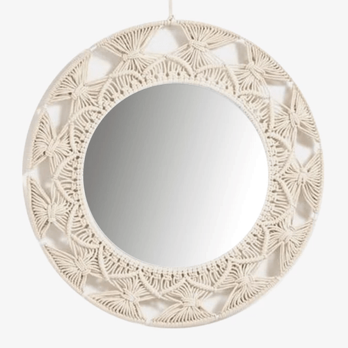 Miroir mural décoratif rond en tissu Macrame