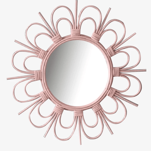Miroir mural décoratif rond rose en fleur French